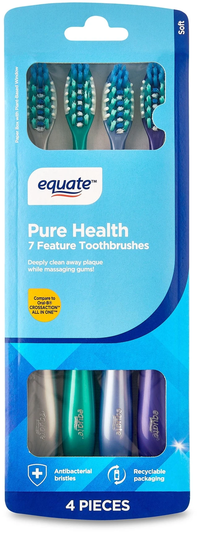 Main image of Equate Pure Health Manual Adult Soft Toothbrush 4 Count