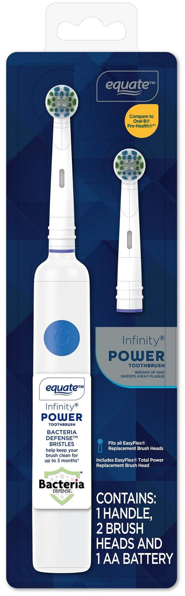 Main image of Equate Infinity Power Toothbrush, Antibacterial Replacement Brush Heads, White