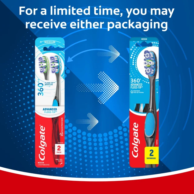 Alt view image 2 of 6 - Colgate 360 Floss-Tip Medium Adult Toothbrush 2 Pack