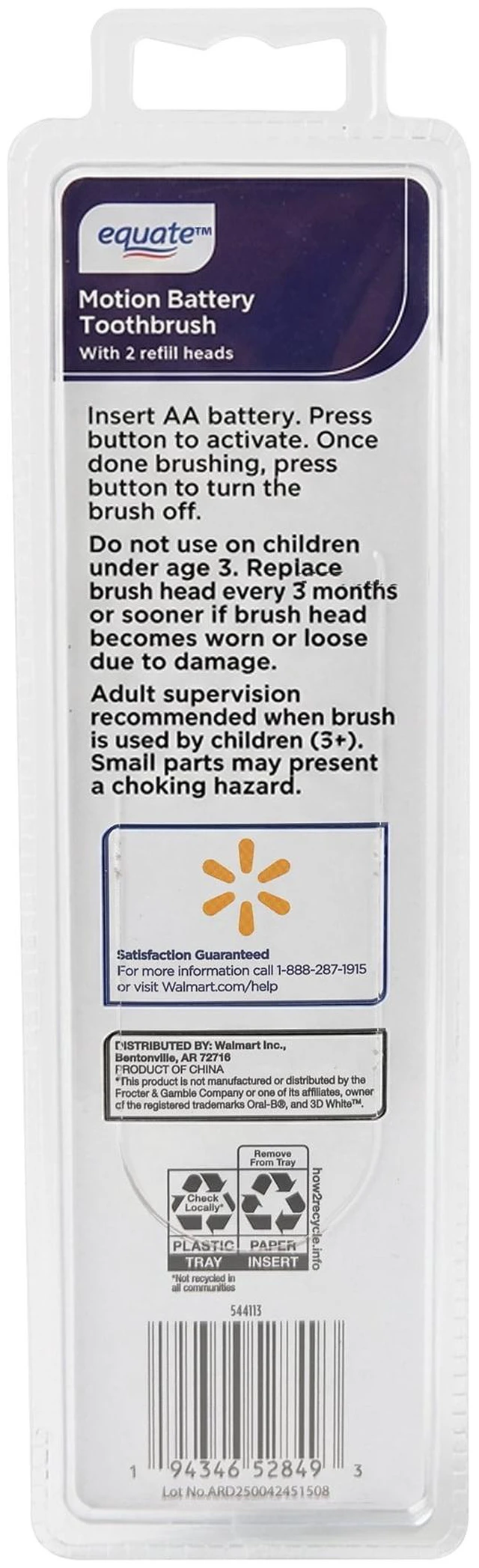 Alt view image 4 of 6 - Equate Motion Battery-Powered Toothbrush, 1 Handle, 2 Brush Heads
