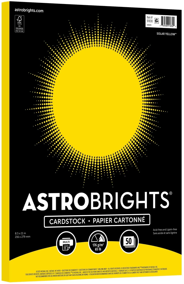 Main image of Astrobrights Colored Cardstock, 8.5" x 11", 65 lb/176 gsm, Solar Yellow, 50 Sheets