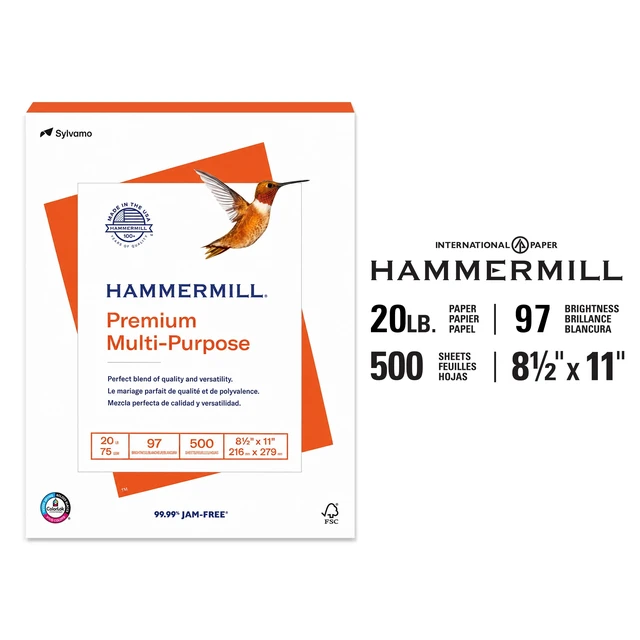 Alt view image 5 of 5 - Hammermill Premium Multi-Purpose Paper, White, 20lb, 8.5x11, 1 Ream (500 Sheets)