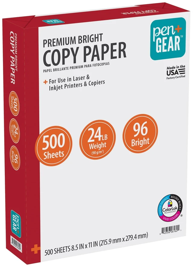 Main image of Pen+Gear Premium Bright Paper 8.5" x 11" 96 Bright White 24lb 1 Ream (500 Sheets)