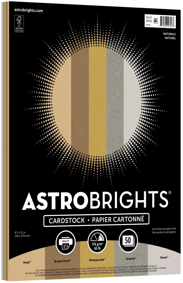 Main image of Astrobrights Cardstock 8.5"x11" 65lb/176gsm Natural Assortment 50 Sheets