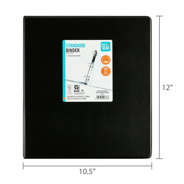 Alt view image 2 of 6 - Pen+Gear 1-Inch 3-Ring Standard Binder, Black