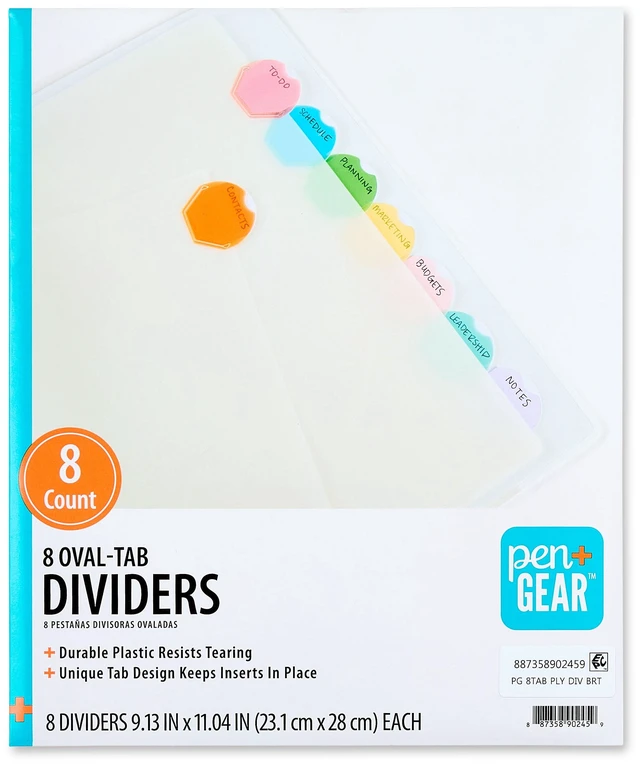 Main image of Pen+Gear 8 Oval Tab Poly Binder Dividers, Bright Multicolor