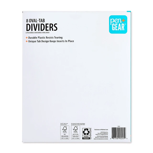 Alt view image 4 of 6 - Pen+Gear 8 Oval Tab Poly Binder Dividers, Bright Multicolor