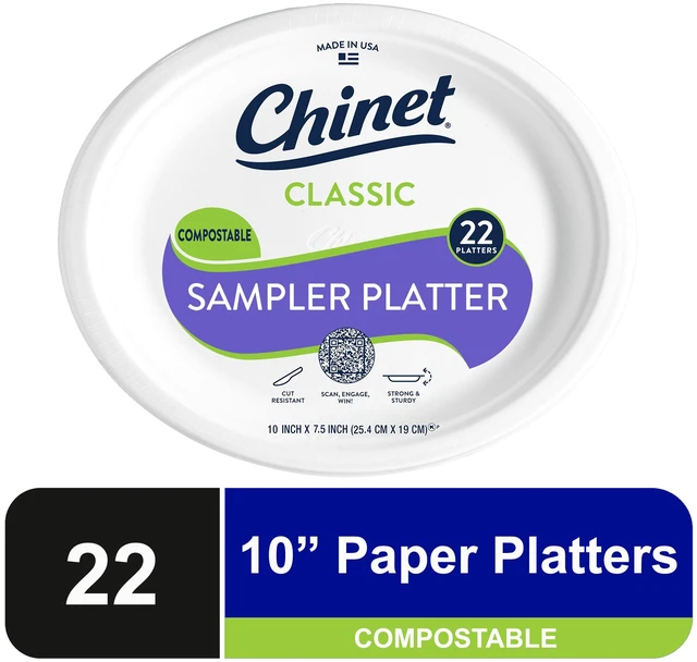 Main image of Chinet Classic Premium Disposable Paper Sampler Platters, 10in x 71/2", White, 22 Count