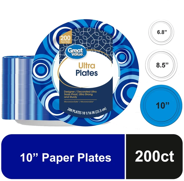 Main image of Great Value Ultra Disposable Paper Plates, 10in, 200 Count