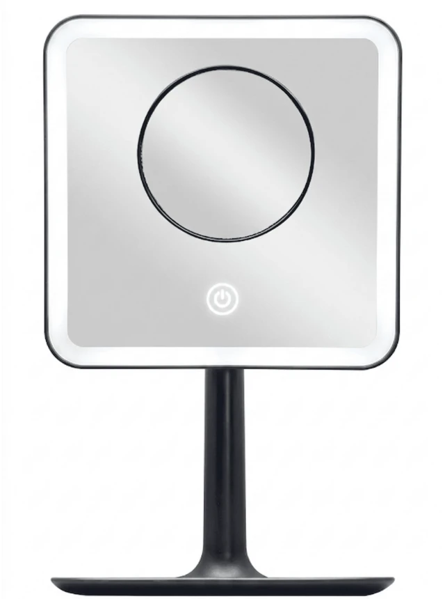 Main image of Mainstays LED Lighted Vanity Makeup Mirror with 5X Magnification & Storage Tray, Rich Black