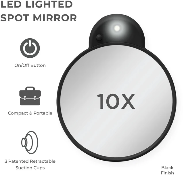 Alt view image 7 of 7 - Zadro LED Compact Mirrors with 10X or 15X Magnification & Retractable Suction Cups