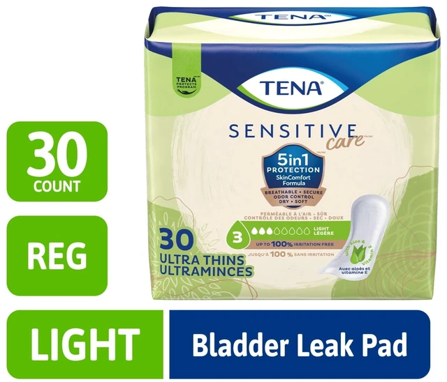 Main image of TENA Sensitive Care Ultra Thin Light Incontinence Pads for Women, 30ct