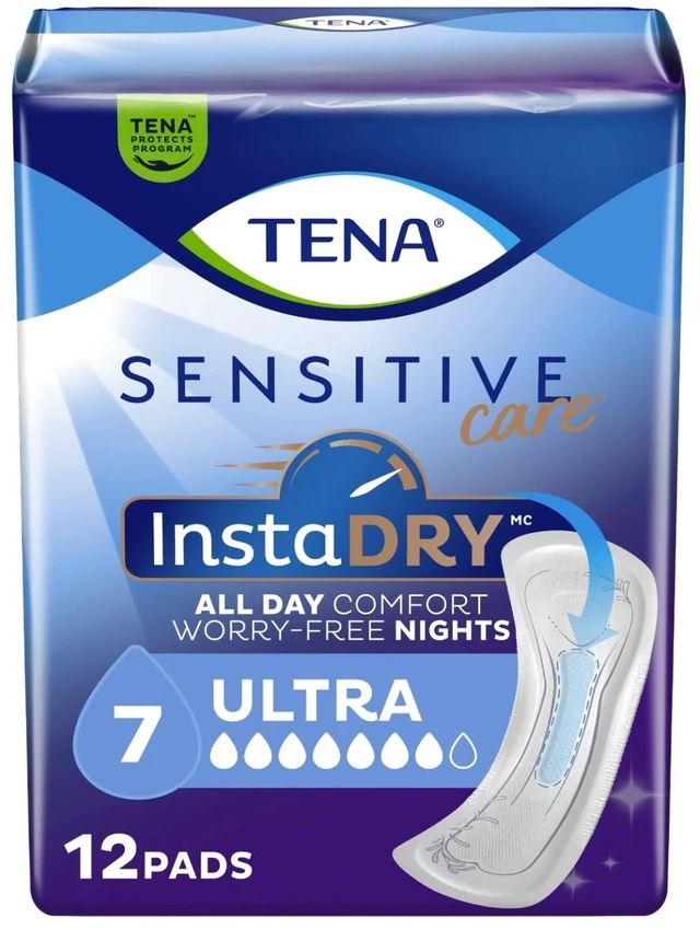 Main image of TENA Sensitive Care InstaDry Ultra Absorbency Incontinence Pads for Women, 12 Count