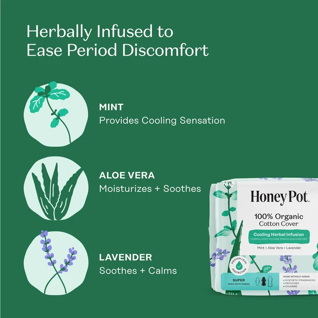Alt view image 4 of 6 - Honey Pot Super Pads, 100% Organic Cotton Cover, Cooling Herbal Infusion, 16 Count