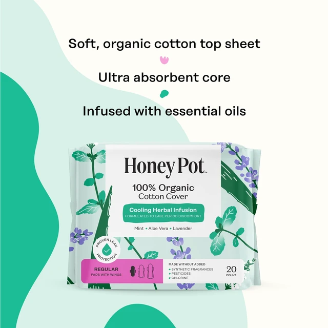 Alt view image 5 of 6 - Honey Pot 100% Organic Cotton Cover Cooling Herbal Infusion Regular Pads, 20 Count