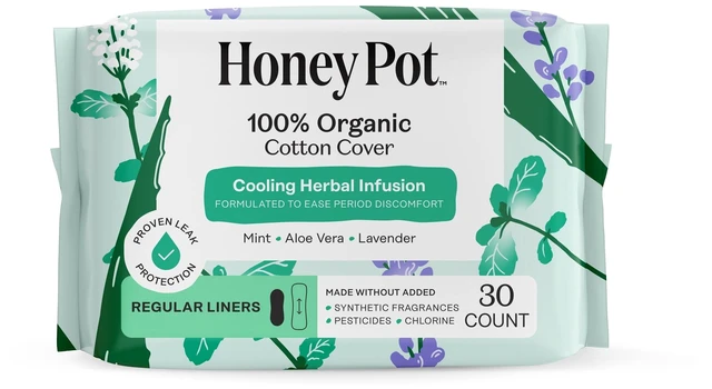 Main image of Honey Pot Regular Liners, 100% Organic Cotton Cover, Cooling Herbal Infusion, 30 Count