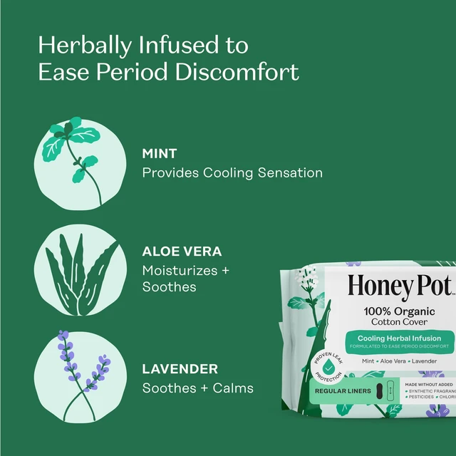 Alt view image 3 of 6 - Honey Pot Regular Liners, 100% Organic Cotton Cover, Cooling Herbal Infusion, 30 Count