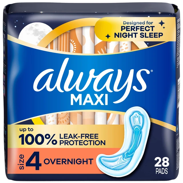 Alt view image 2 of 5 - Always Maxi Pads without Wings, Size 4, Overnight Absorbency, 28 Count