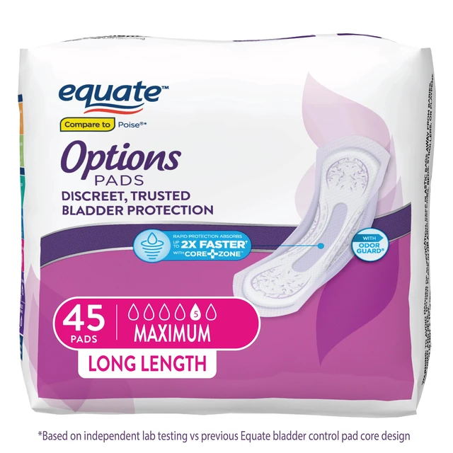 Alt view image 2 of 5 - Equate Options Women's Incontinence Pads, Maximum Absorbency, Long Length, 45 Count