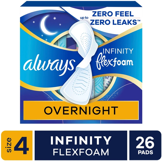 Main image of Always Infinity FlexFoam Pads Size 4 Overnight with Wings Unscented 26 Count