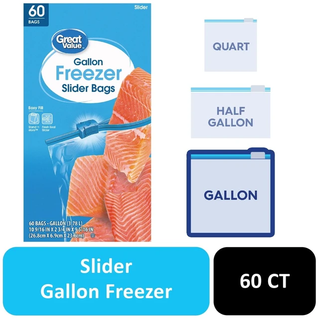 Main image of Great Value Gallon Freezer Slider Zipper Bags, 60 Count