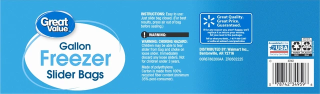 Alt view image 2 of 6 - Great Value Gallon Freezer Slider Zipper Bags, 60 Count