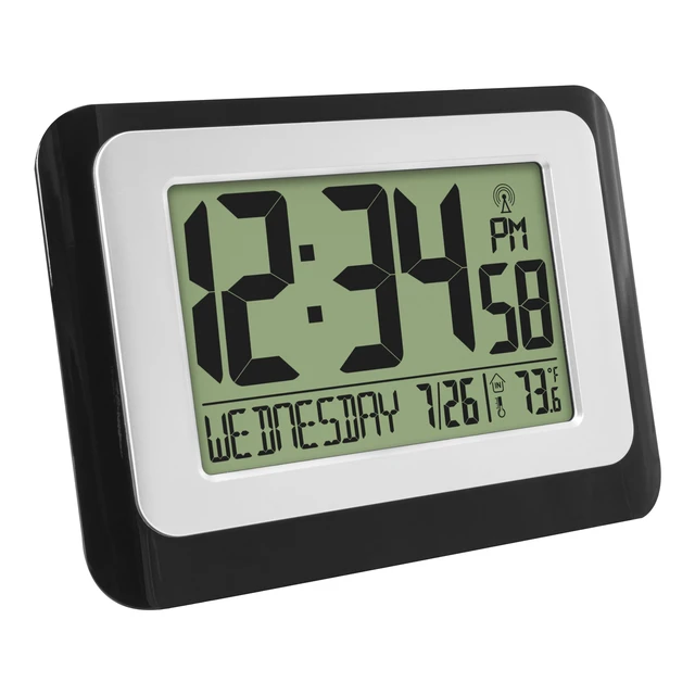Alt view image 5 of 5 - MainStays W88631 Black Atomic Digital Calendar Desk Alarm Clock with Temperature