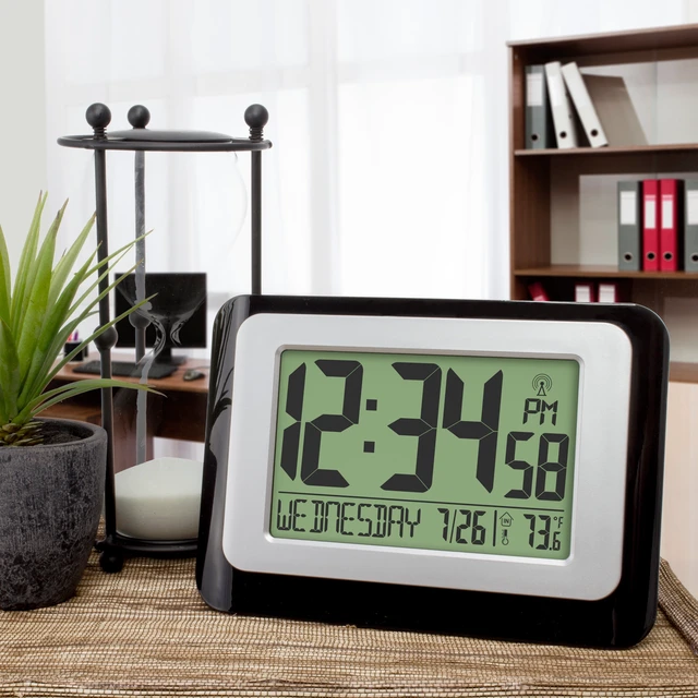 Alt view image 2 of 5 - MainStays W88631 Black Atomic Digital Calendar Desk Alarm Clock with Temperature