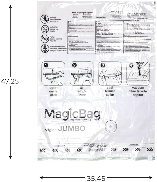 Alt view image 2 of 6 - MagicBag Jumbo Vacuum Storage Bags, 4-Pack Flat Compression for Bedding, Space Saving & Airtight