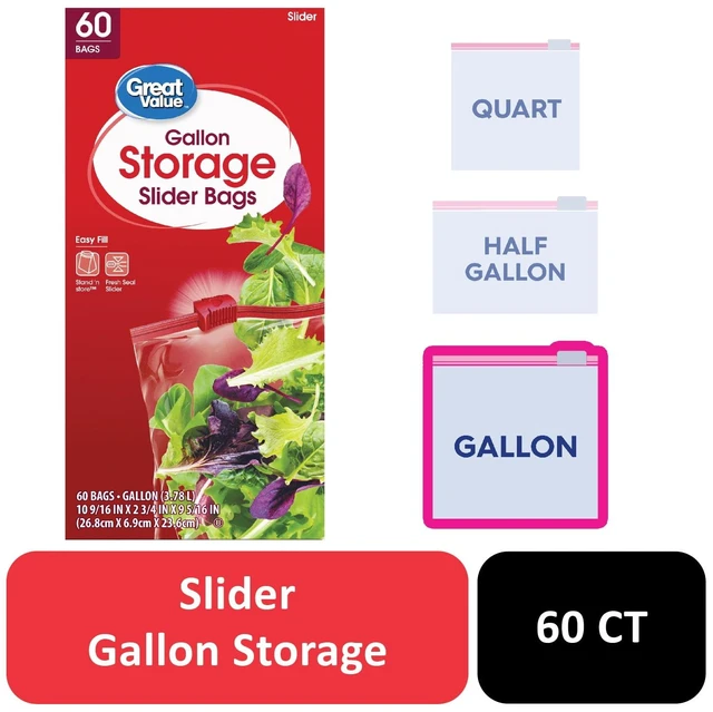 Main image of Great Value Fresh Seal Slider Zipper Storage Bags, 1 Gallon, 60 Count