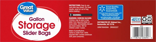 Alt view image 2 of 6 - Great Value Fresh Seal Slider Zipper Storage Bags, 1 Gallon, 60 Count