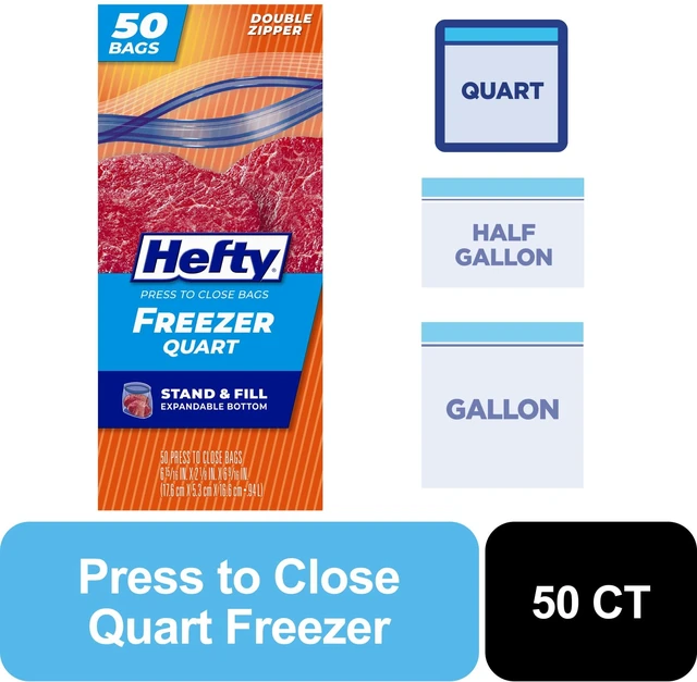 Main image of Hefty Press to Close Quart Freezer Bags, 50 Count