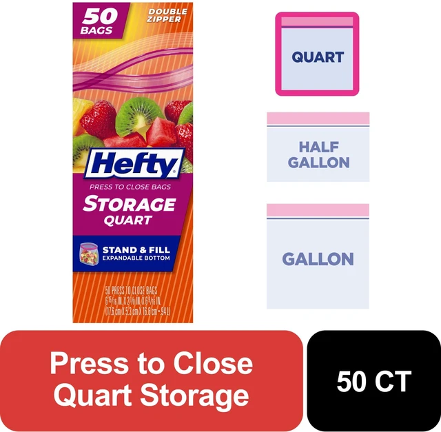 Main image of Hefty Press to Close Quart Storage Bags, 50 Count
