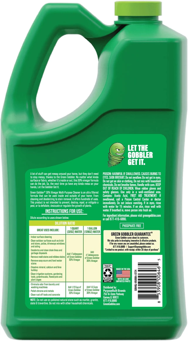 Alt view image 4 of 6 - Green Gobbler 30% Concentrated Vinegar Multi Purpose Cleaner for Home and Outdoor Use, 1Gallon