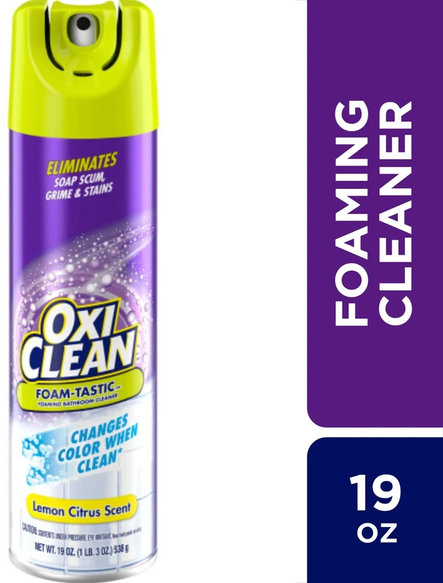 Main image of OxiClean Foam-Tastic Foaming Bathroom Cleaner, Removes Soap Scum, Grime and Stains, Lemon Scent, 19oz