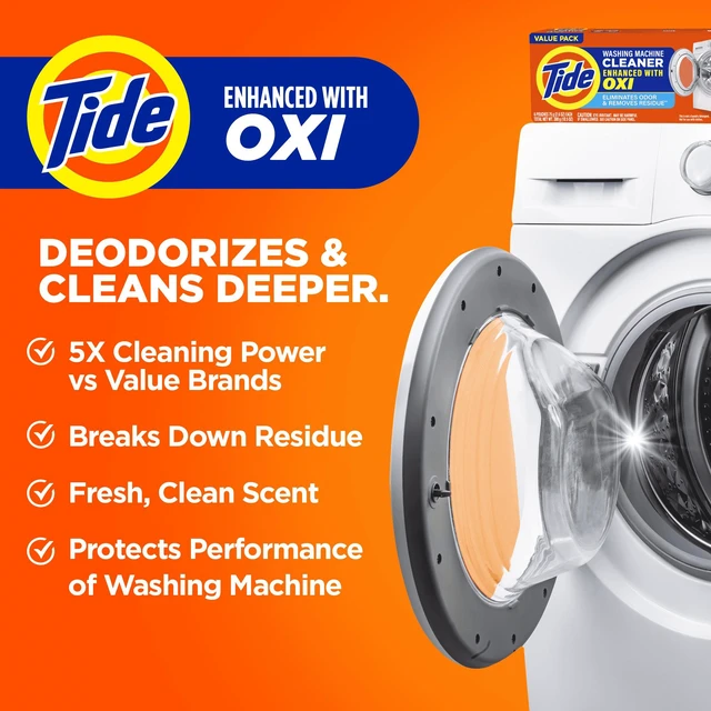 Alt view image 3 of 6 - Tide Washing Machine Cleaner with Oxi Powder, Odor Eliminator and Washer Residue Remover, 5 Count