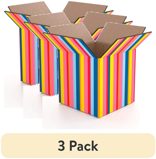 Main image of Packed Party Small Shipping Box 3 Pack 6"x6"x6" Striped Print