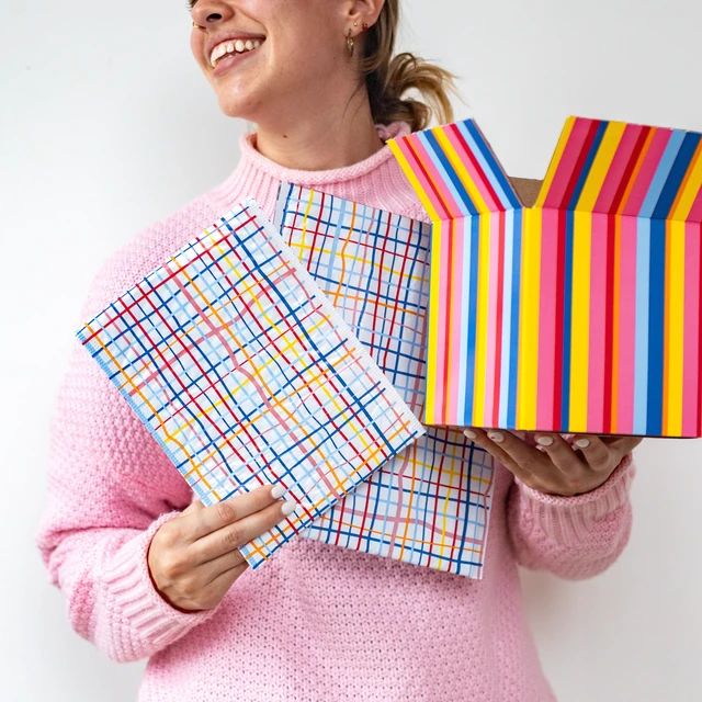 Alt view image 6 of 7 - Packed Party Small Shipping Box 3 Pack 6"x6"x6" Striped Print