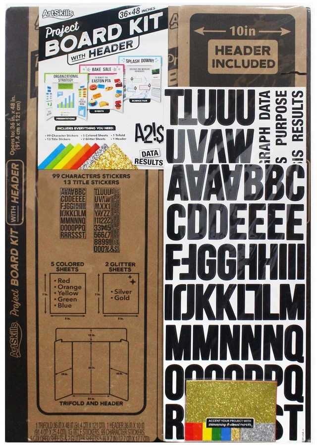 Main image of ArtSkills 36" x 48" White Tri-Fold Display Board Kit with Header, Stickers & Paper for School & Office Projects