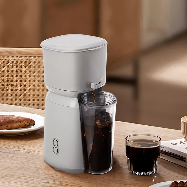 Alt view image 2 of 6 - Mainstays Single Serve Iced Coffee Maker Soft Silver with Travel Tumbler and Reusable Filter