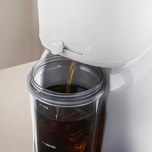 Alt view image 3 of 6 - Mainstays Single Serve Iced Coffee Maker Soft Silver with Travel Tumbler and Reusable Filter