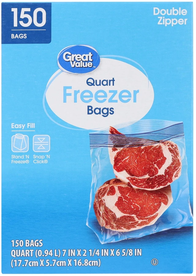 Main image of Great Value Double Zipper Quart Freezer Bags, 150 Count