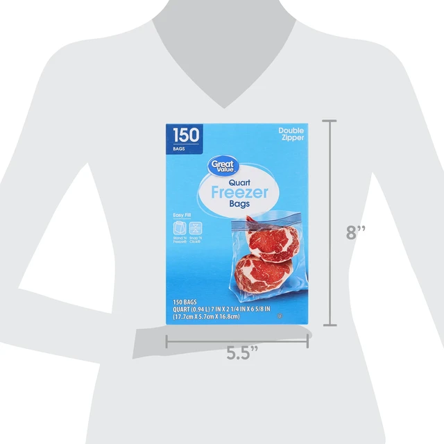 Alt view image 2 of 6 - Great Value Double Zipper Quart Freezer Bags, 150 Count