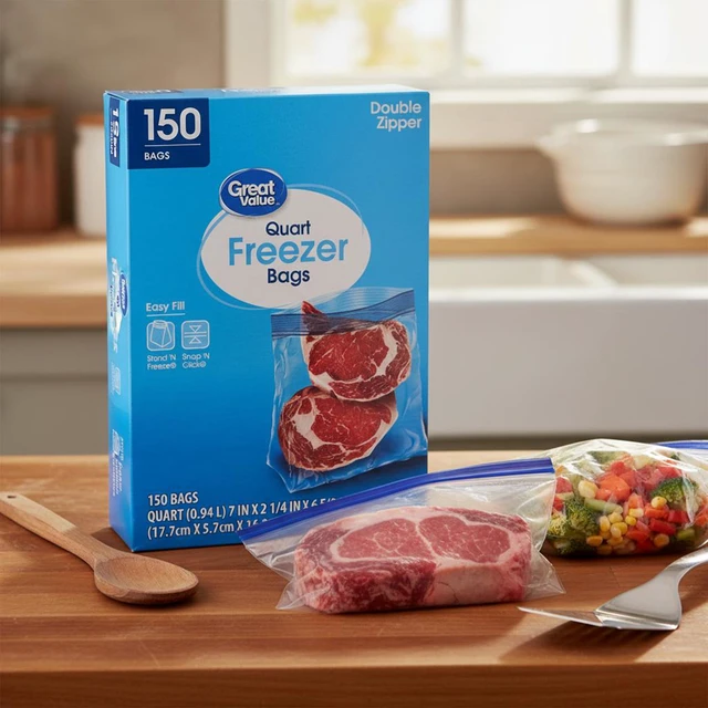 Alt view image 3 of 6 - Great Value Double Zipper Quart Freezer Bags, 150 Count