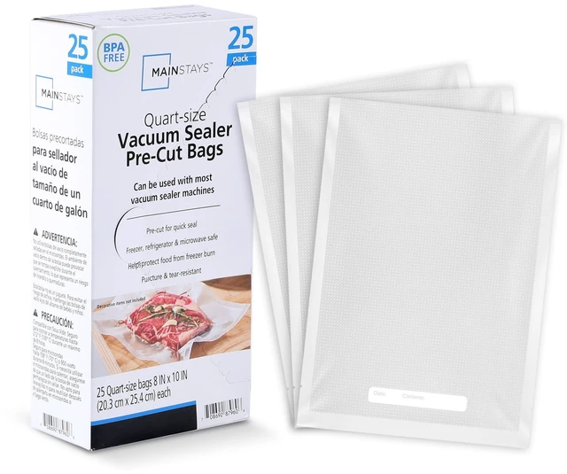 Main image of Mainstays Quart Vacuum Sealer Bags, 25-Count, BPA-Free, Pre-Cut for Food Storage and Sous Vide