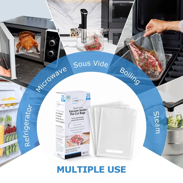 Alt view image 3 of 5 - Mainstays Quart Vacuum Sealer Bags, 25-Count, BPA-Free, Pre-Cut for Food Storage and Sous Vide