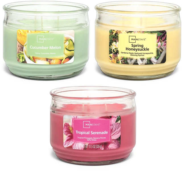 Alt view image 6 of 6 - Mainstays 3-Wick Glass Jar Candle, Spring Honeysuckle Scented, 11.5oz