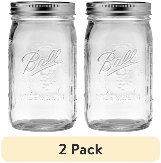 Main image of Ball Glass Mason Jar with Lid & Band, Wide Mouth, 32 oz, 2 Pack
