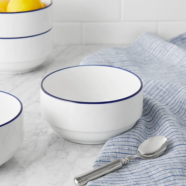 Alt view image 5 of 6 - Mainstays Blue Rim Stoneware Bowl (3 Pack), 27Oz, Blue and White