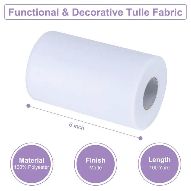 Alt view image 4 of 6 - 6 Inch x 100 Yards White Tulle Fabric Roll